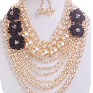 Pearl With Flower Necklace And Earring Set
